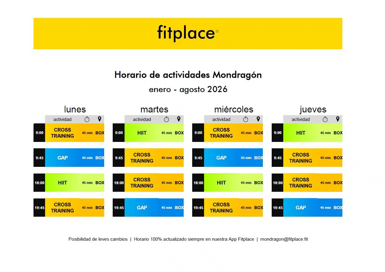 Horario actividades Fitplace Mondragón