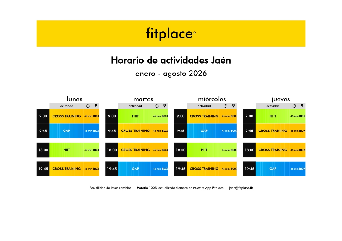 horario del gimnasio fitplace jaen
