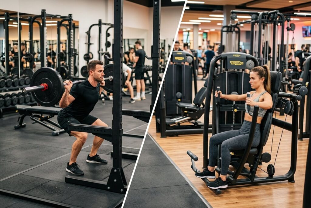 peso libre o máquina en gimnasio